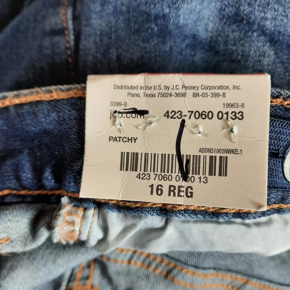 Arizona Jean Co Boys Patchy Jeans Size 16 Regular Straight Flex Denim Dark Wash